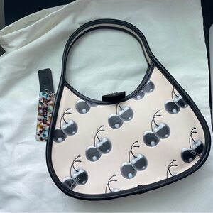 Coachtopia - Cherry Print Crescent Shoulder Bag in Cream and Black